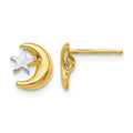 14k and White Rhodium Polished Moon and Star Post Earrings