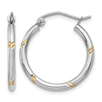14k White Gold and Yellow Rhodium D/C Hoop Earrings