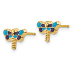 14k Blue Enameled Dragonfly Post Earrings