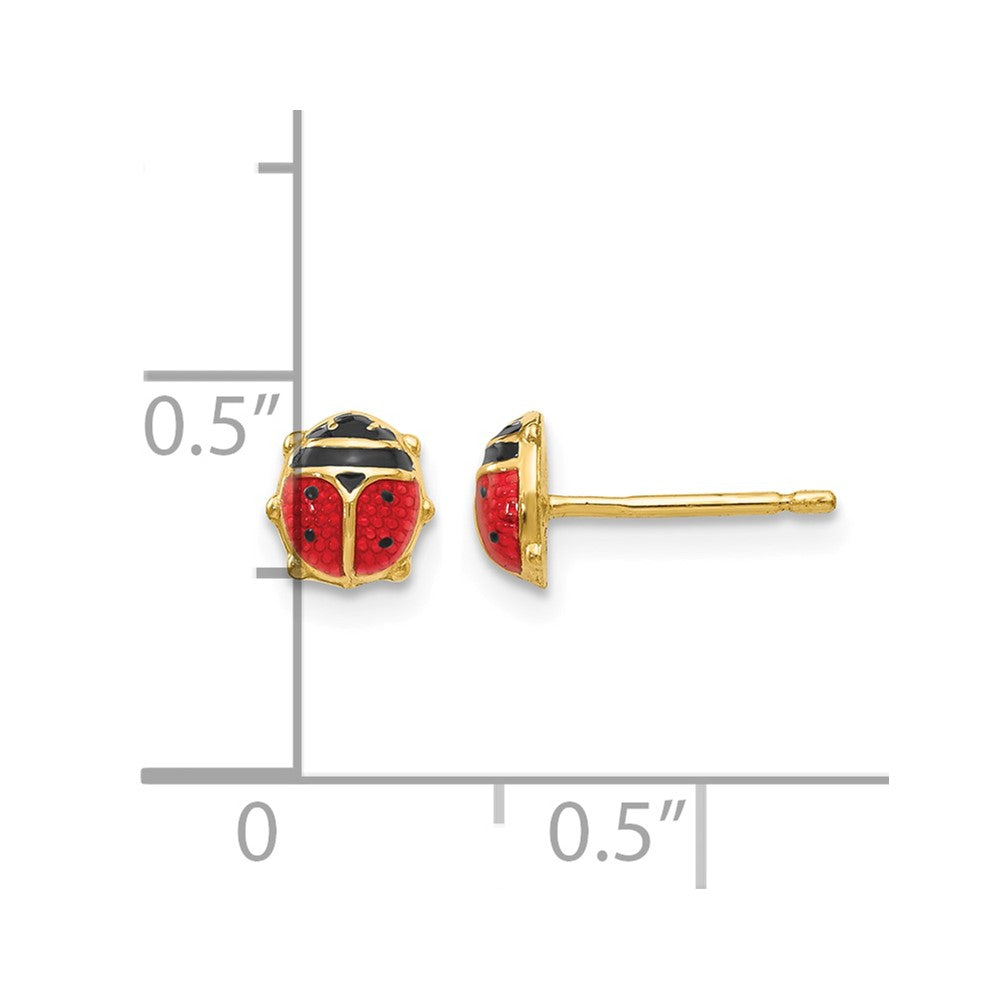 14k Small Red and Black Enameled Ladybug Earrings