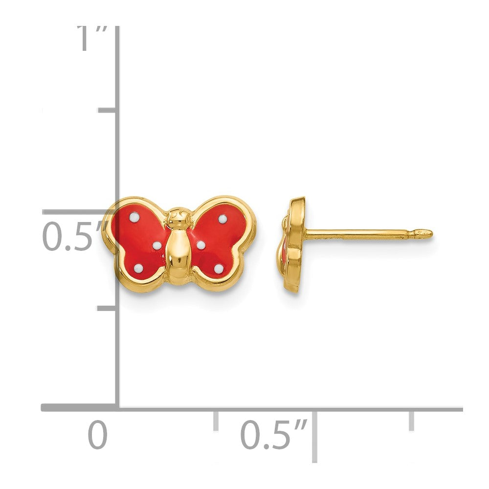 14k Red and White Enameled Butterfly Post Earrings