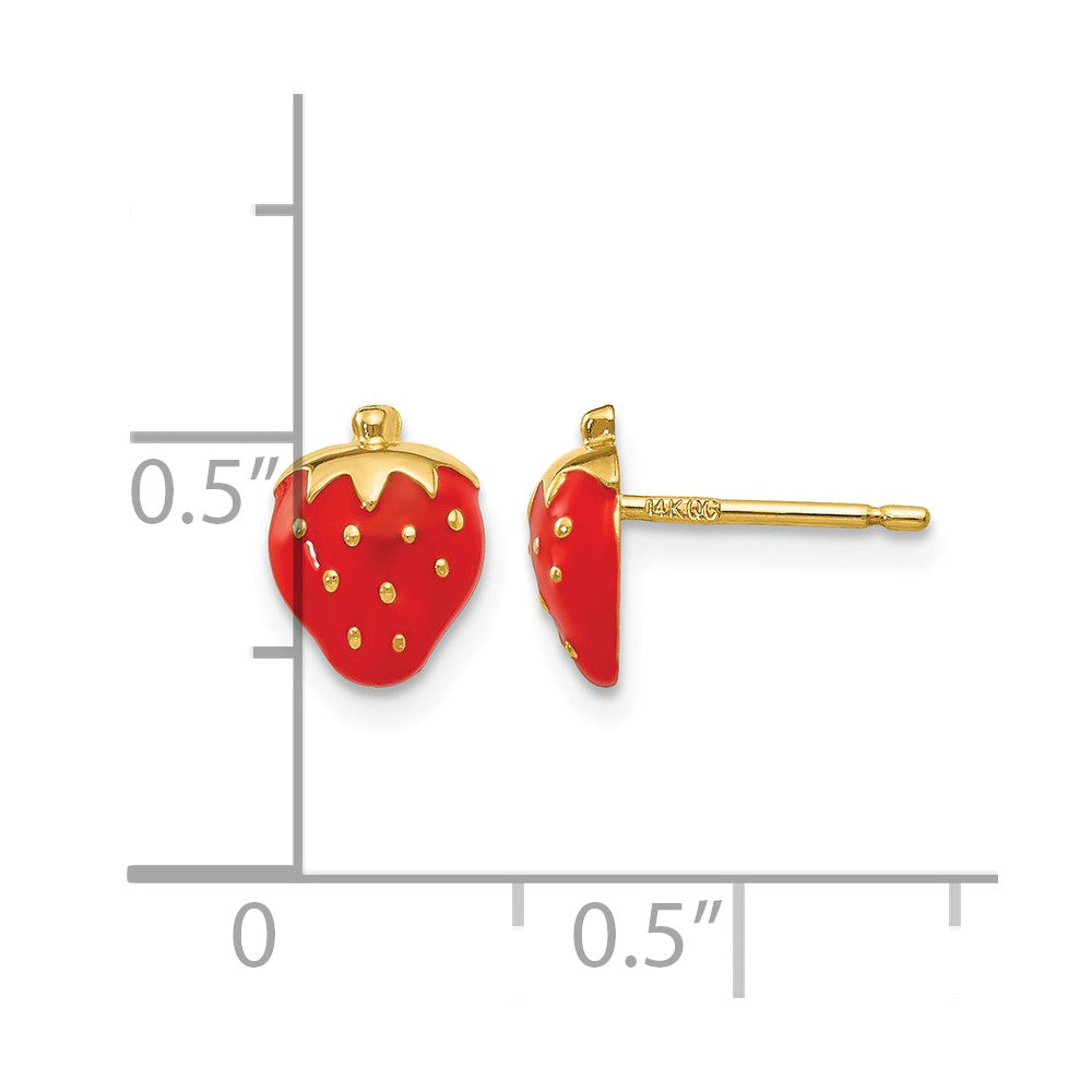 14k Red Enameled Strawberry Post Earrings