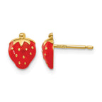 14k Red Enameled Strawberry Post Earrings