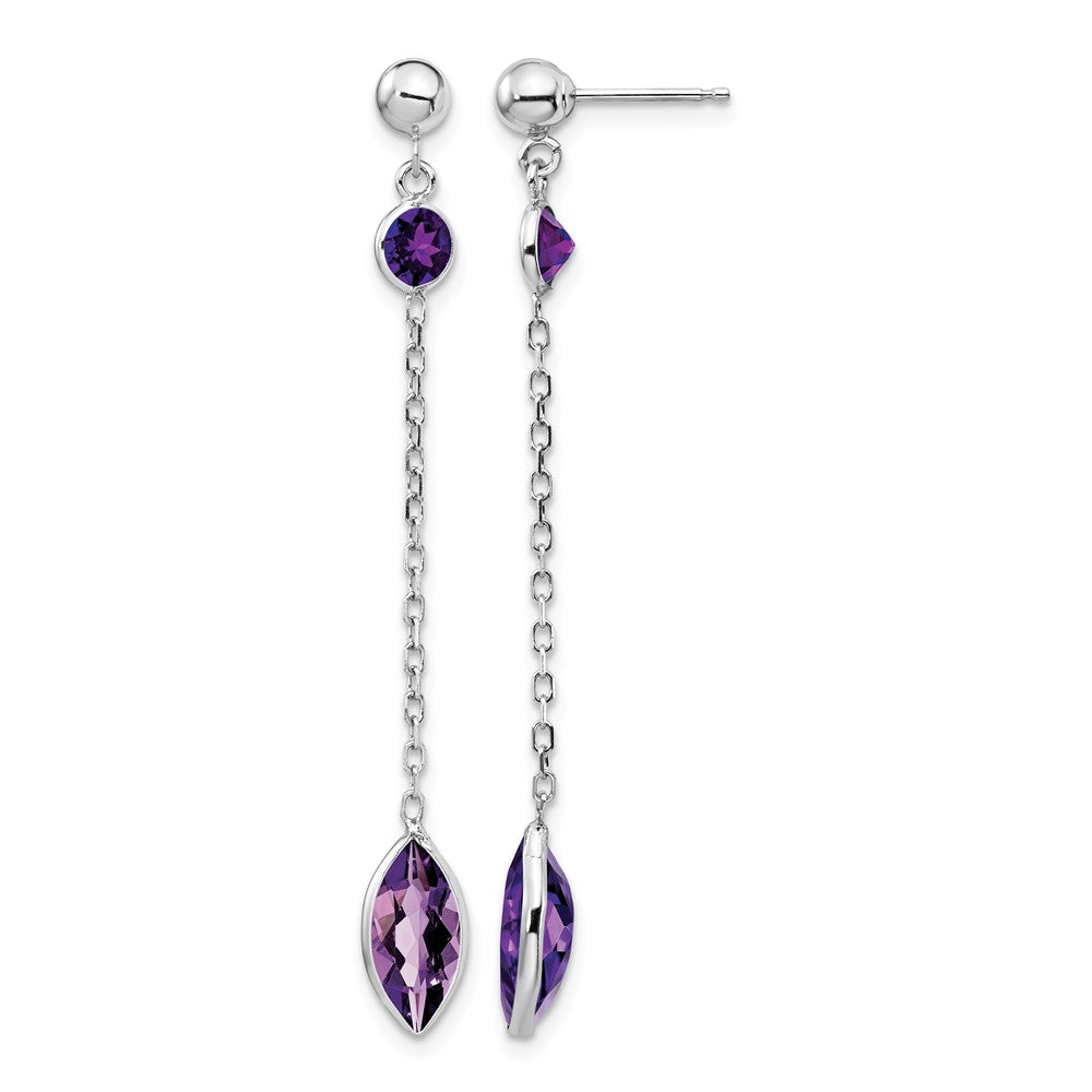 14k White Gold Amethyst Chain Post Dangle Earrings