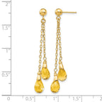 14k 7x5mm Teardrop Citrine Chain Dangle Post Earrings
