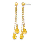 14k 7x5mm Teardrop Citrine Chain Dangle Post Earrings