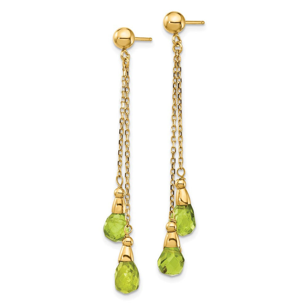 14k 7x5mm Teardrop Peridot Chain Dangle Post Earrings