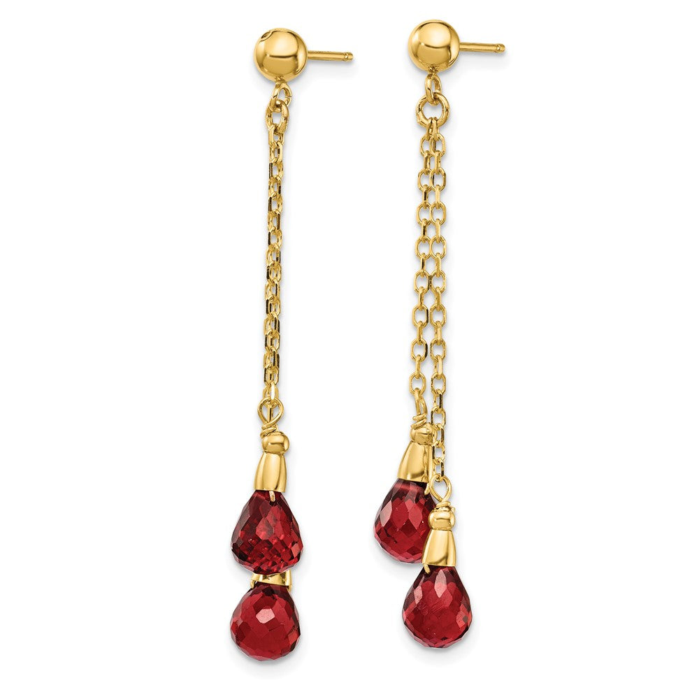 14k 7x5mm Teardrop Garnet Chain Dangle Post Earrings