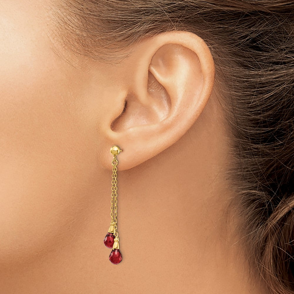 14k 7x5mm Teardrop Garnet Chain Dangle Post Earrings