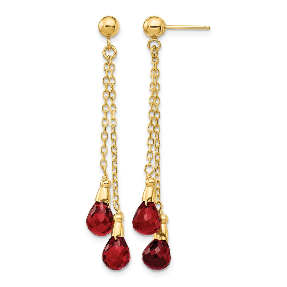 14k 7x5mm Teardrop Garnet Chain Dangle Post Earrings