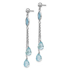 14k White Gold Blue Topaz Chain Dangle Post Earrings