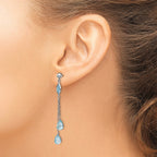 14k White Gold Blue Topaz Chain Dangle Post Earrings
