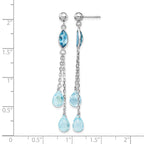 14k White Gold Blue Topaz Chain Dangle Post Earrings