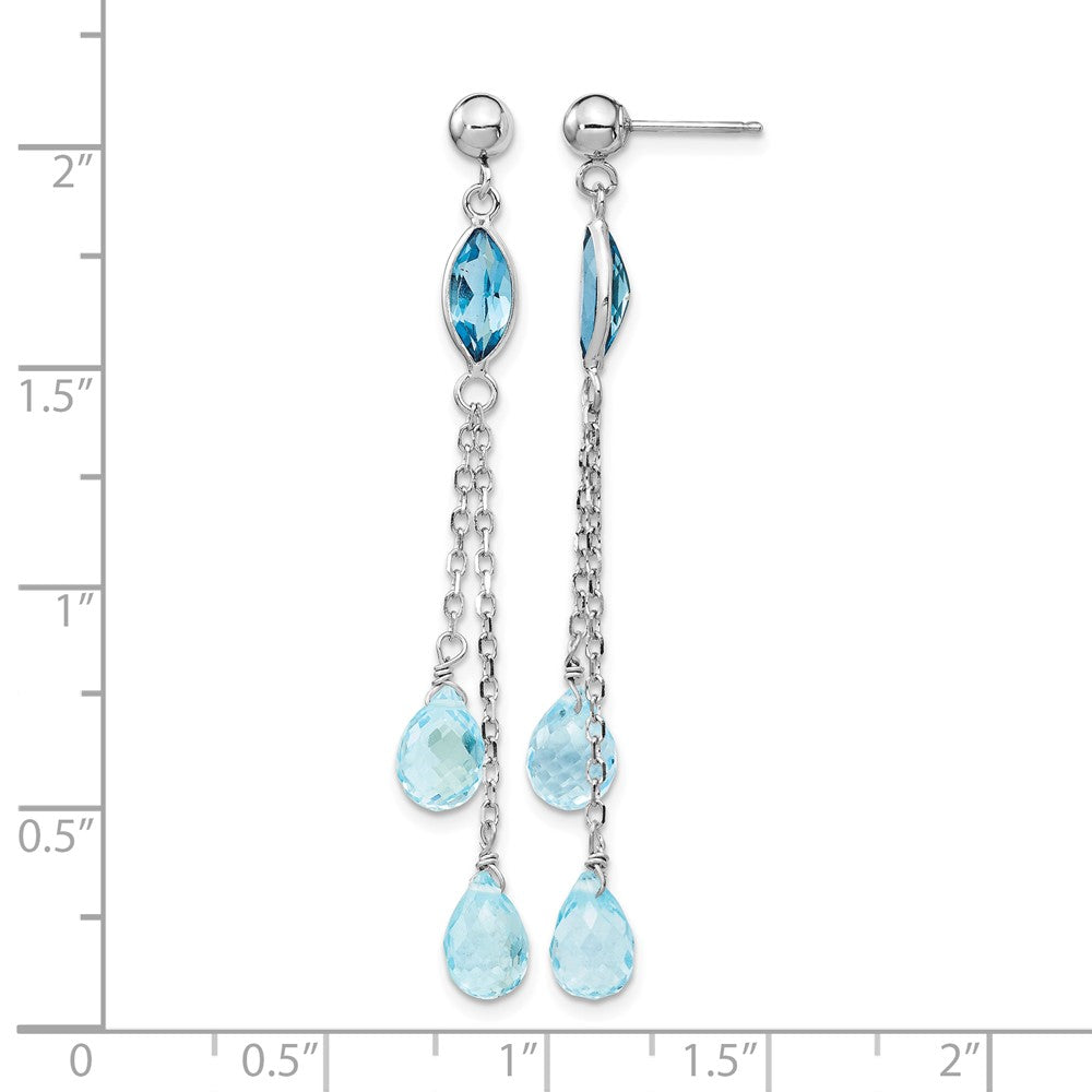 14k White Gold Blue Topaz Chain Dangle Post Earrings