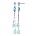 14k White Gold Blue Topaz Chain Dangle Post Earrings