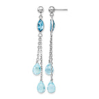 14k White Gold Blue Topaz Chain Dangle Post Earrings
