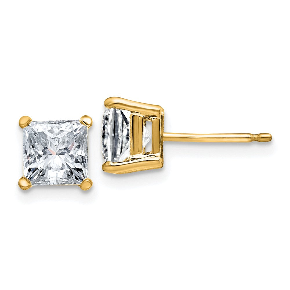 14ky 2ct. 5.5mm Princess D E F Pure Light Moissanite Earrings