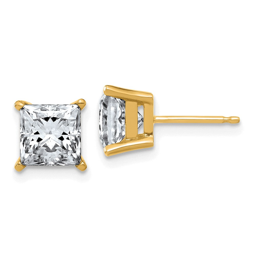 14ky 3ct. 6.5mm Princess D E F Pure Light Moissanite Earrings