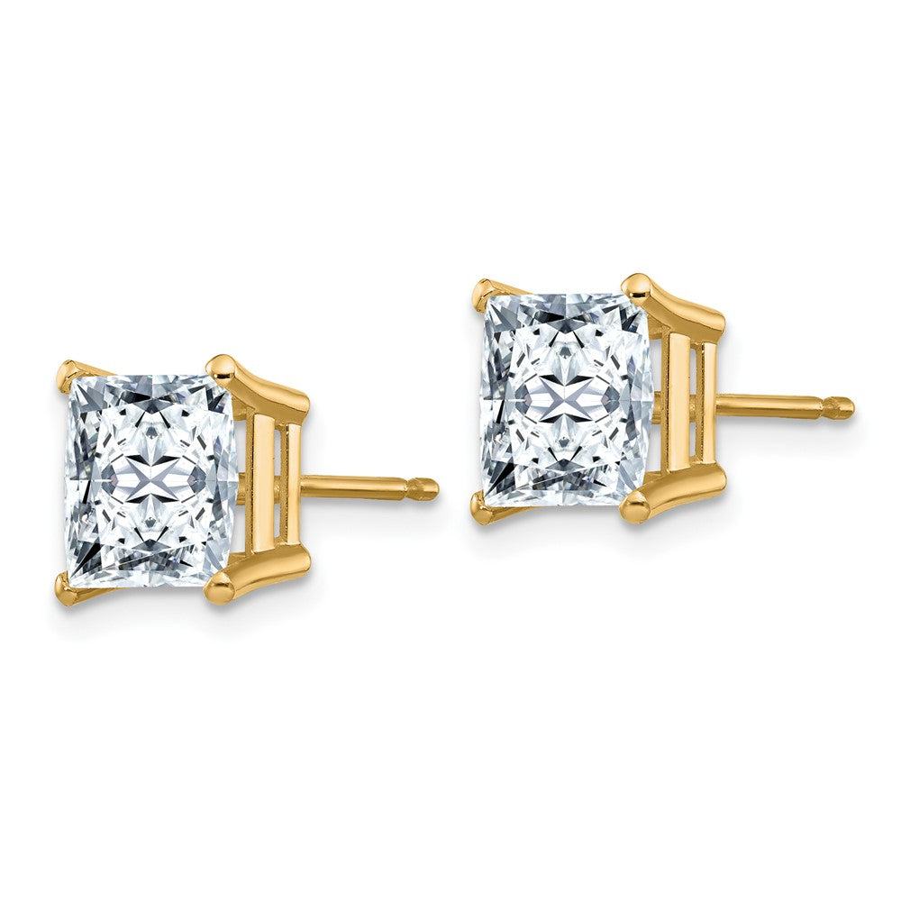 14ky 3.50ct. 7.0mm Square Brilliant Moissanite 4-Prong Basket Post Earring