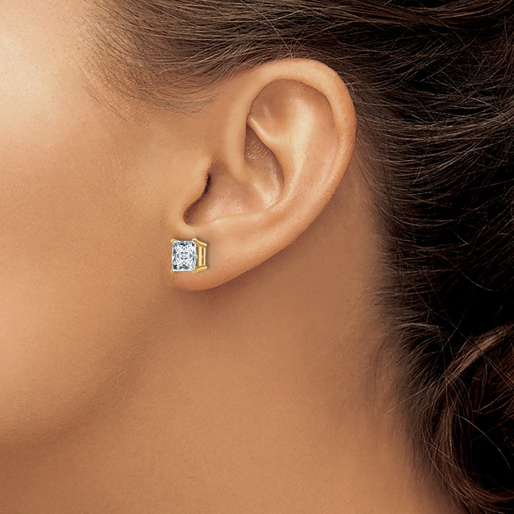 14ky 3.50ct. 7.0mm Square Brilliant Moissanite 4-Prong Basket Post Earring