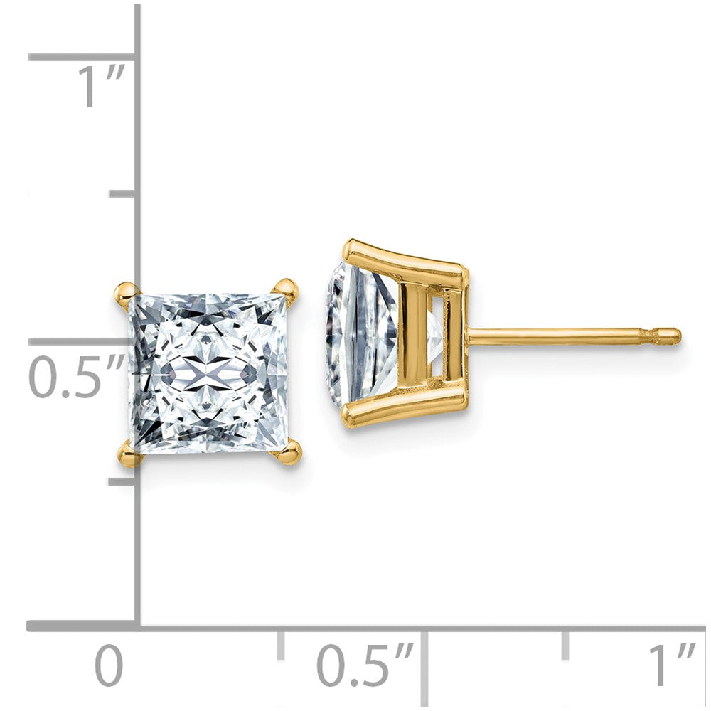 14ky 3.50ct. 7.0mm Square Brilliant Moissanite 4-Prong Basket Post Earring