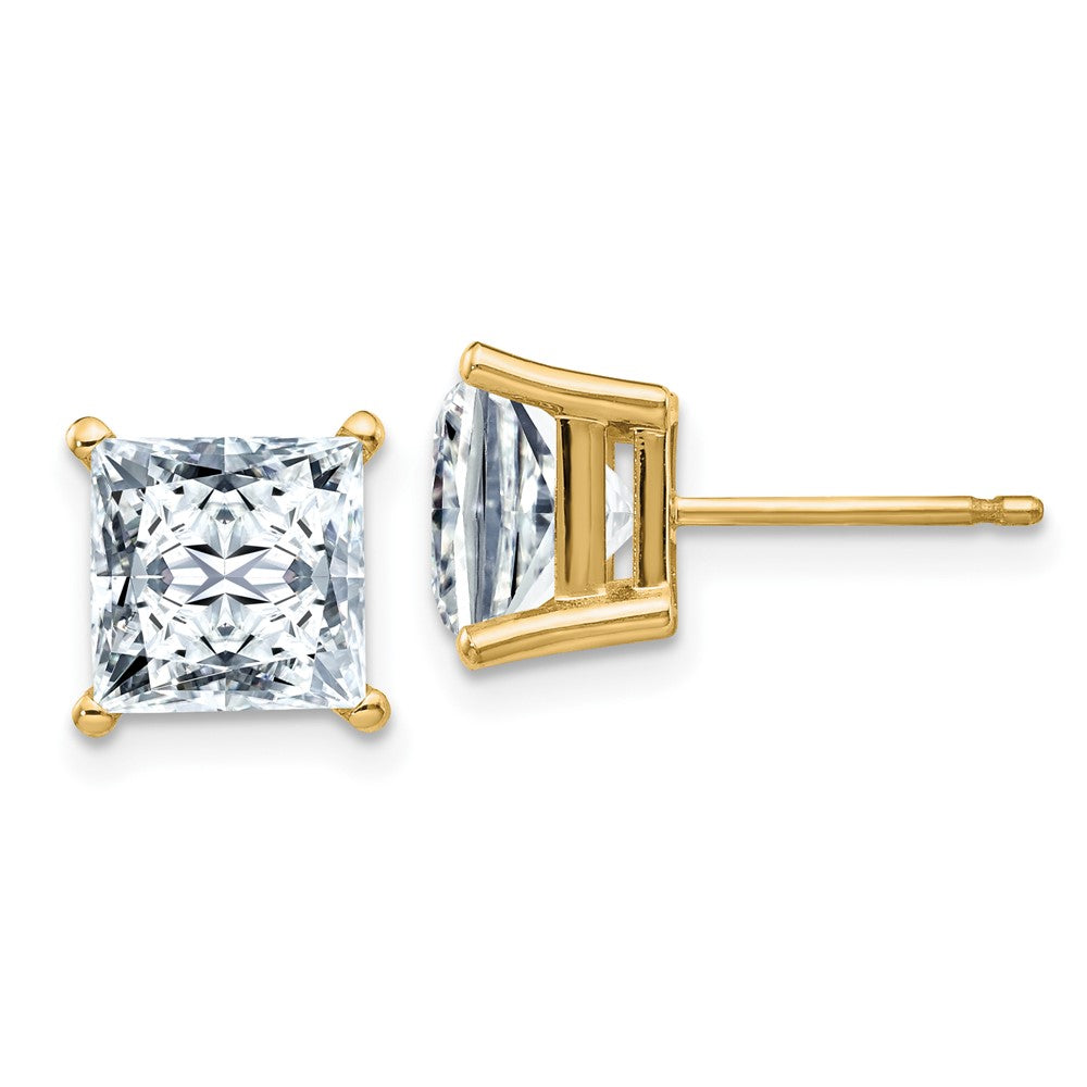 14ky 3.50ct. 7.0mm Square Brilliant Moissanite 4-Prong Basket Post Earring