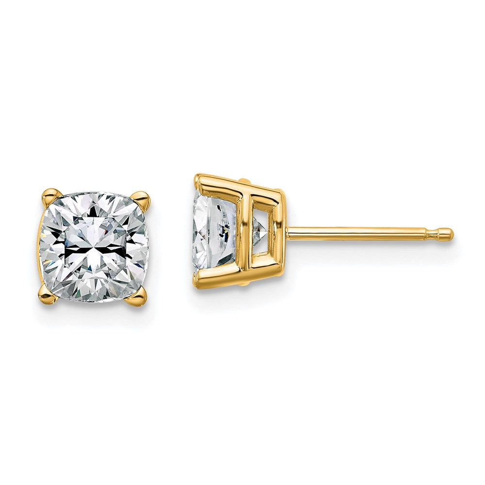 14ky 2.25ct. 6.0mm Cushion D E F Pure Light Moissanite Earrings