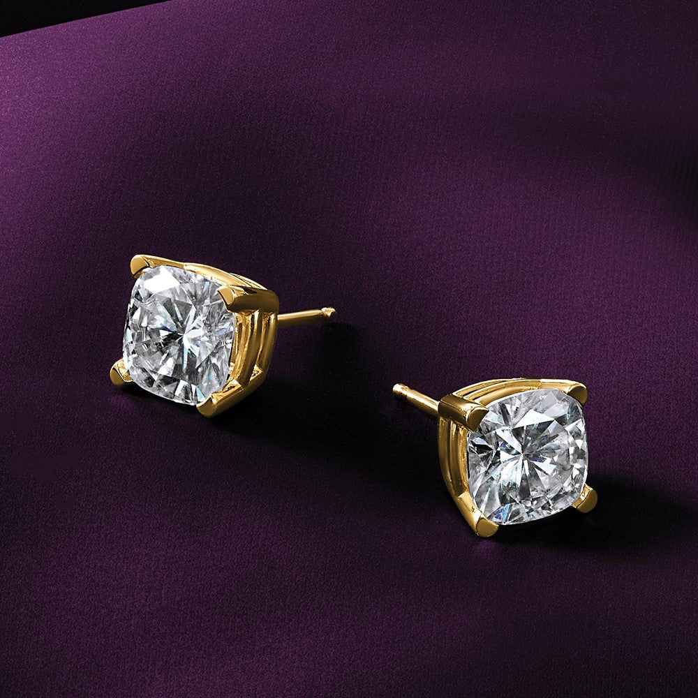 14ky 3.5ct. 7.0mm Cushion D E F Pure Light Moissanite Earrings