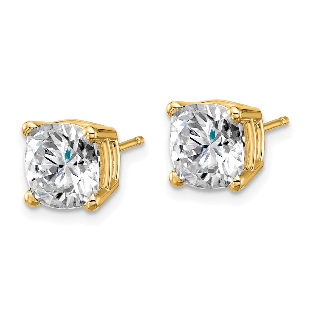 14ky 4ct. 7.5mm Cushion D E F Pure Light Moissanite Earrings