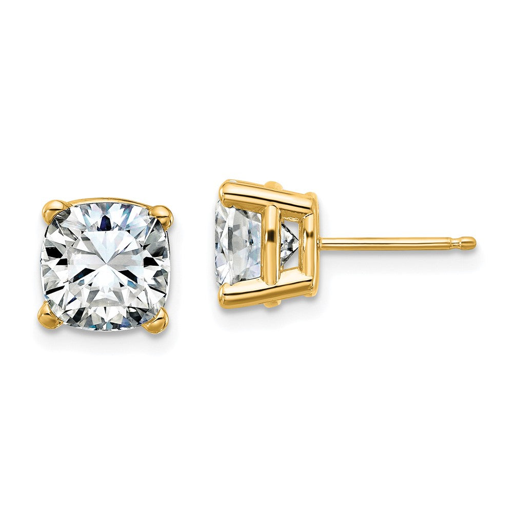 14ky 4ct. 7.5mm Cushion D E F Pure Light Moissanite Earrings