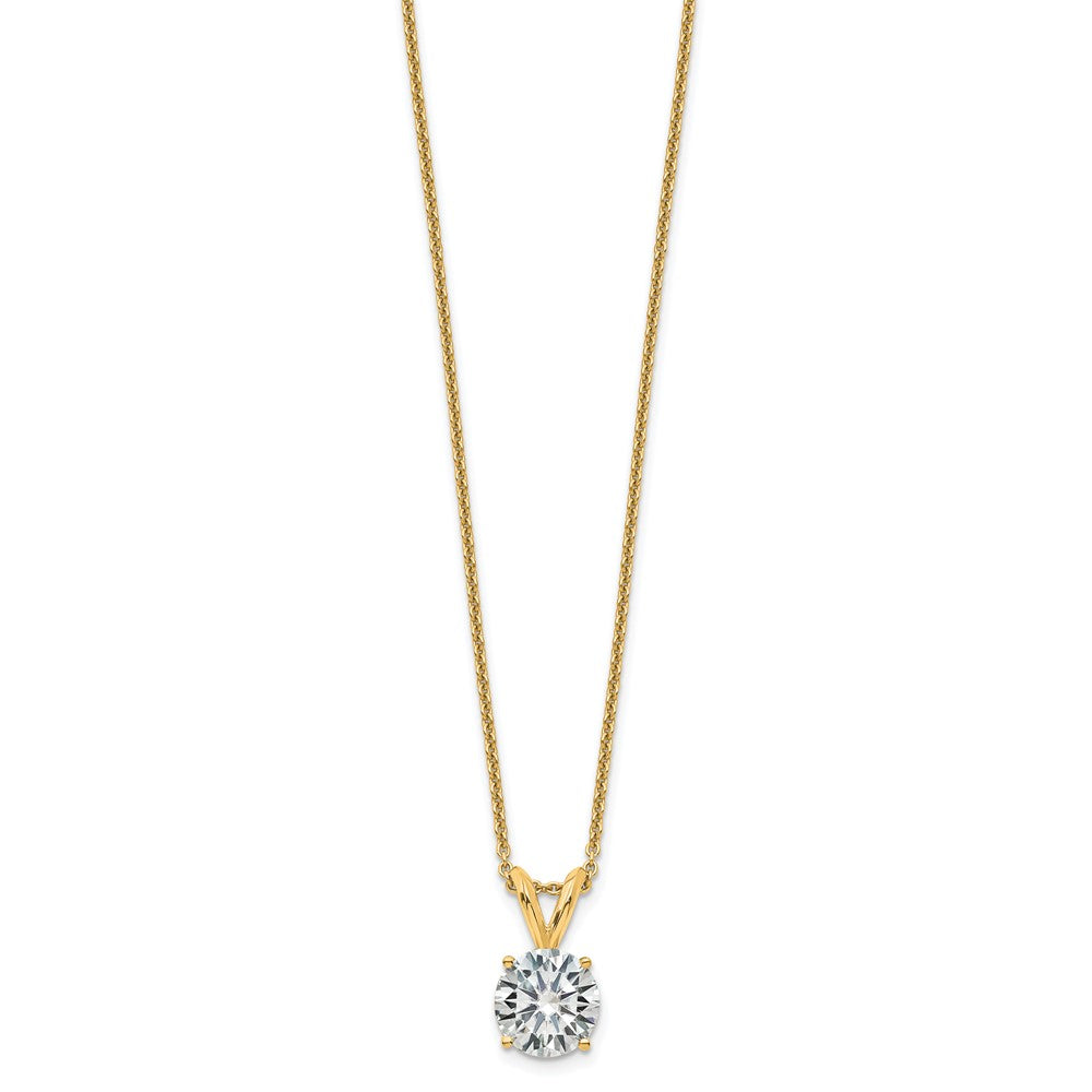 14ky 1.50ct. 7.5mm Round D E F Pure Light Moissanite Solitaire Necklace