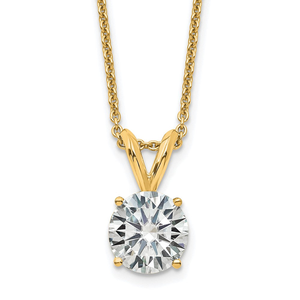 14ky 1.50ct. 7.5mm Round D E F Pure Light Moissanite Solitaire Necklace