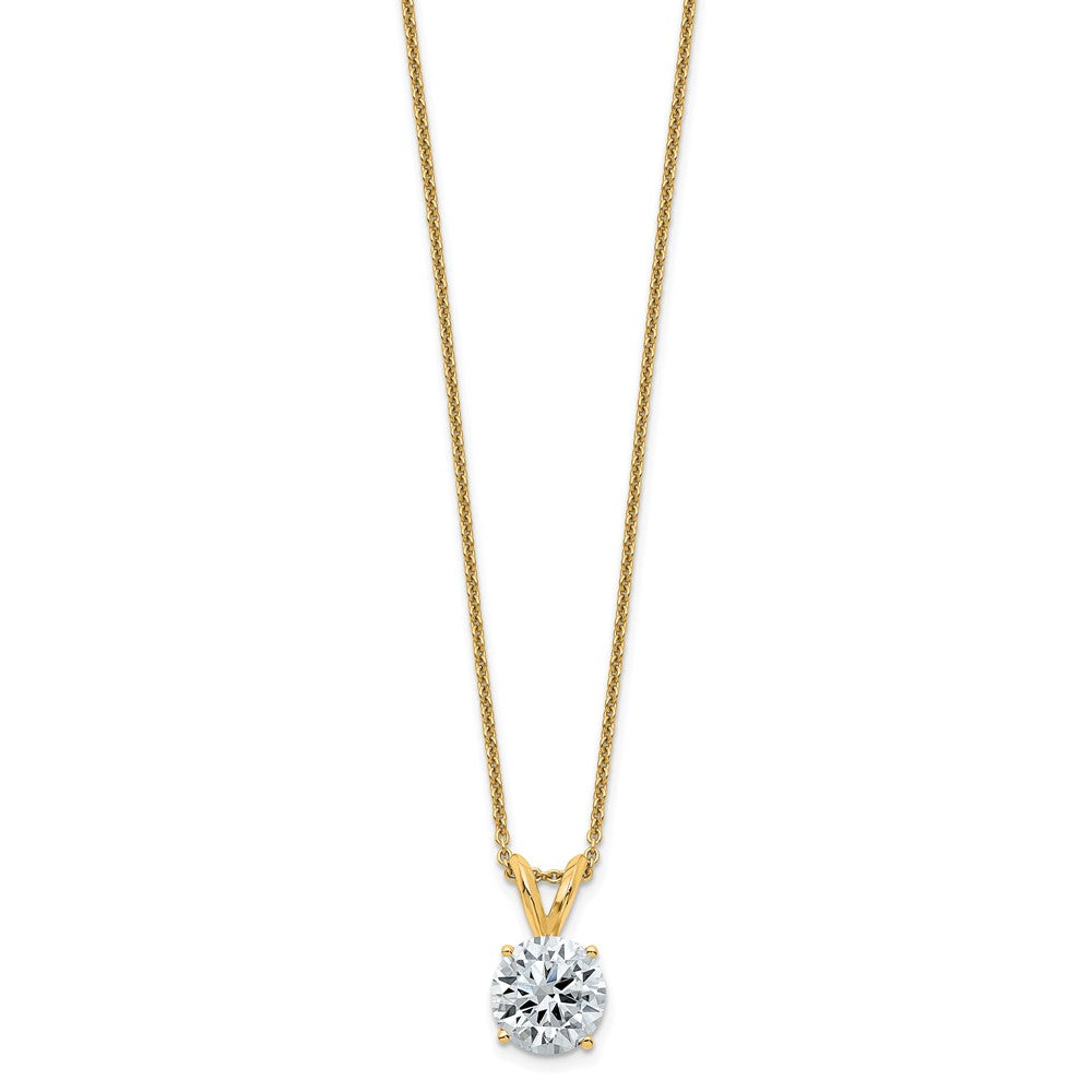 14ky 2ct. 8.0mm Round D E F Pure Light Moissanite Solitaire Necklace