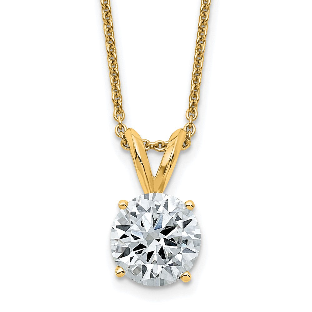 14ky 2ct. 8.0mm Round D E F Pure Light Moissanite Solitaire Necklace