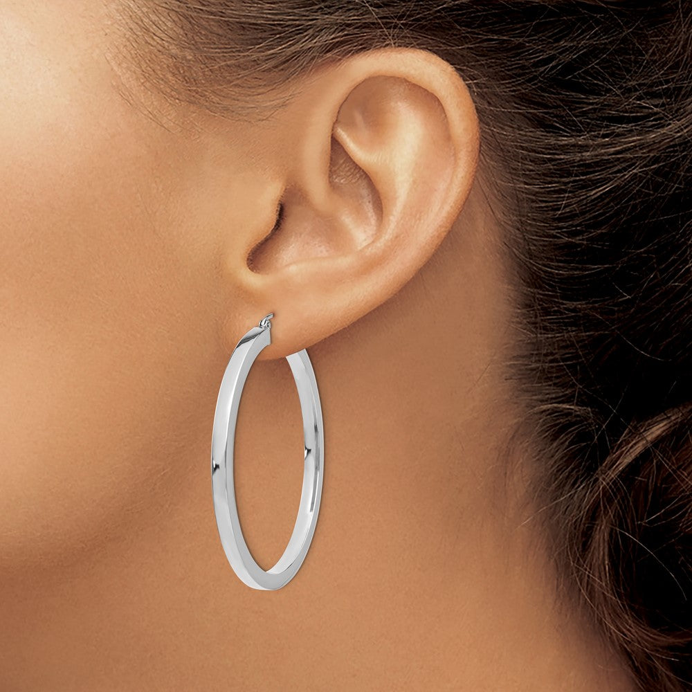 14k White Gold 3x45mm Polished Square Tube Hoop Earrings