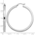14k White Gold 3x45mm Polished Square Tube Hoop Earrings