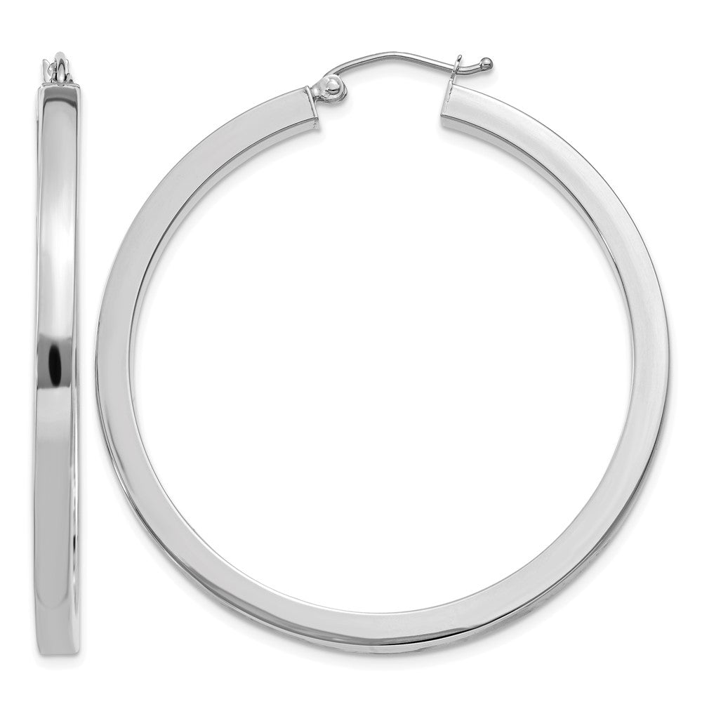 14k White Gold 3x45mm Polished Square Tube Hoop Earrings