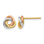14k Tri-color 8mm Twisted Love Knot Post Earrings