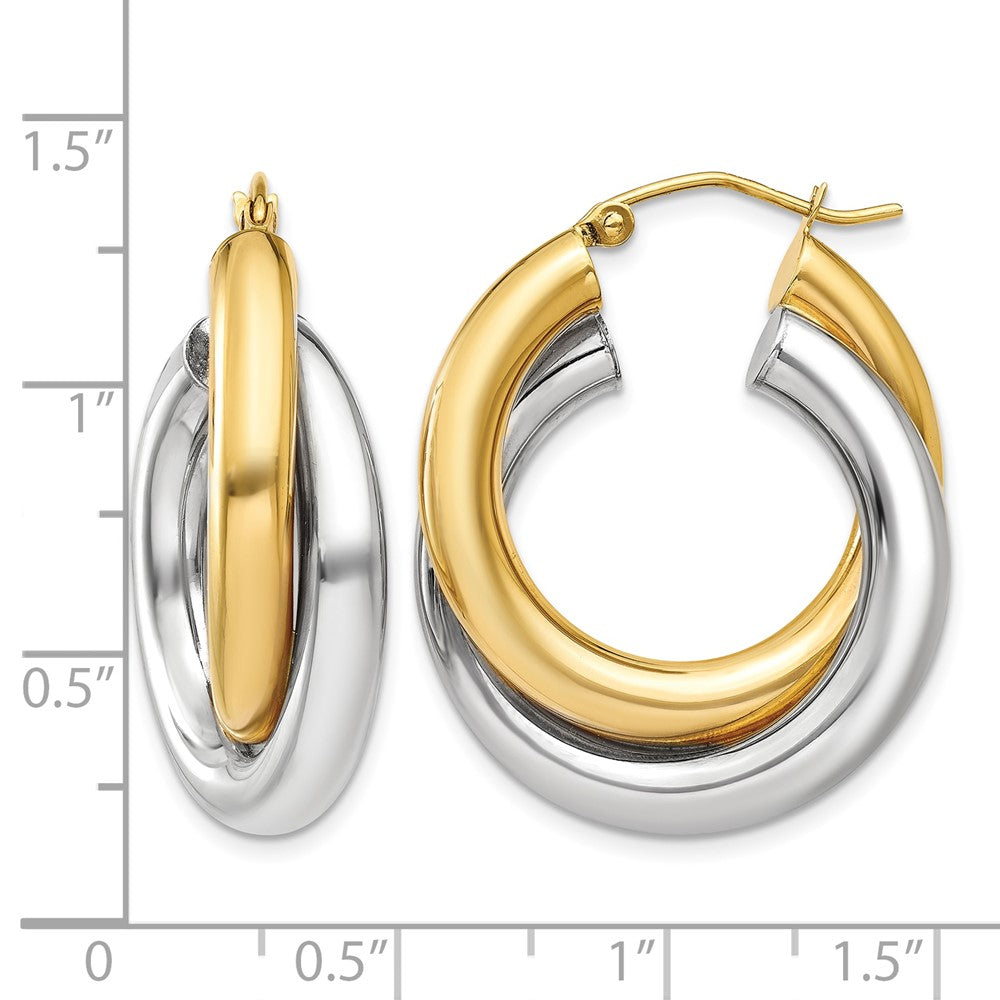 14k Two-tone Polished Double Tube Hoop Earrings