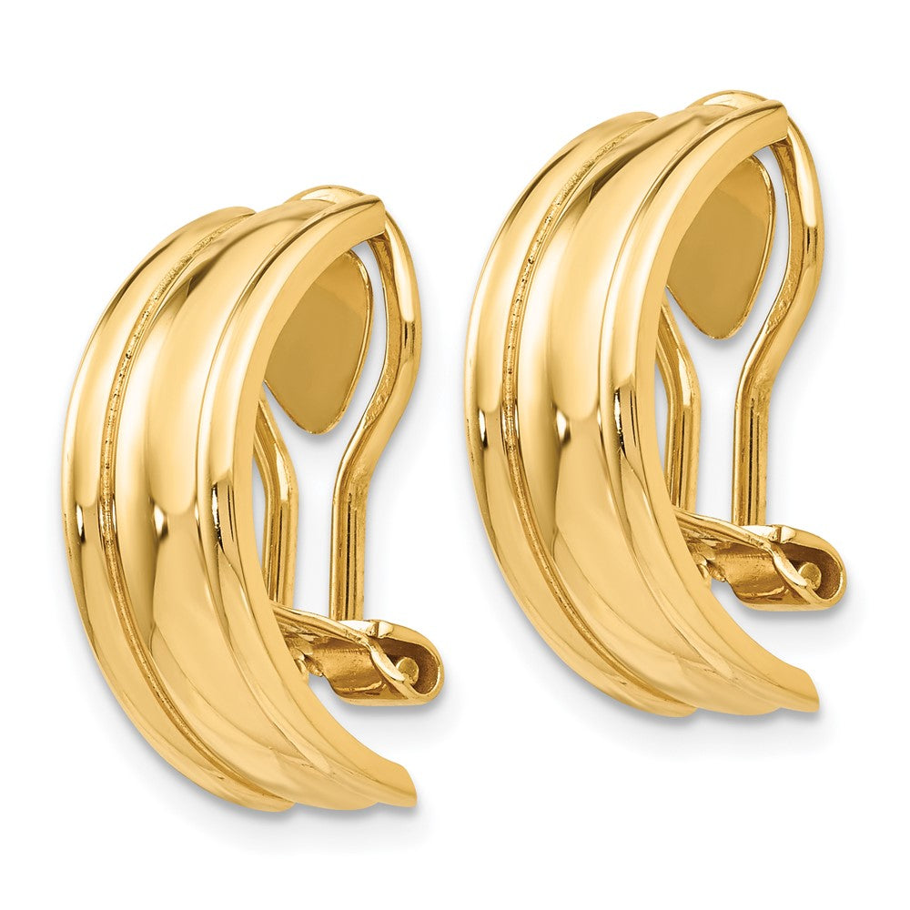 14k 7x18mm Polished Half Hoop Omega Back Non-pierced Earrings