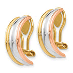 14k Tri-color 7x18mm Polished Half Hoop Omega Back Non-pierced Earrings