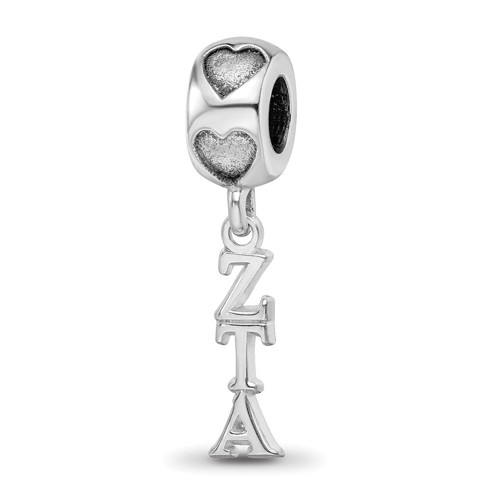 Sterling Silver RH-plate LogoArt Zeta Tau Alpha Vertical Letters on Heart B