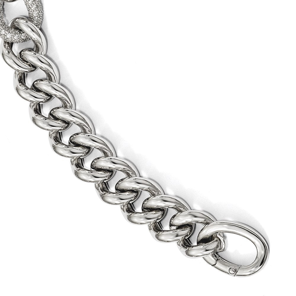 Sterling Silver CZ Polished Woven Bracelet