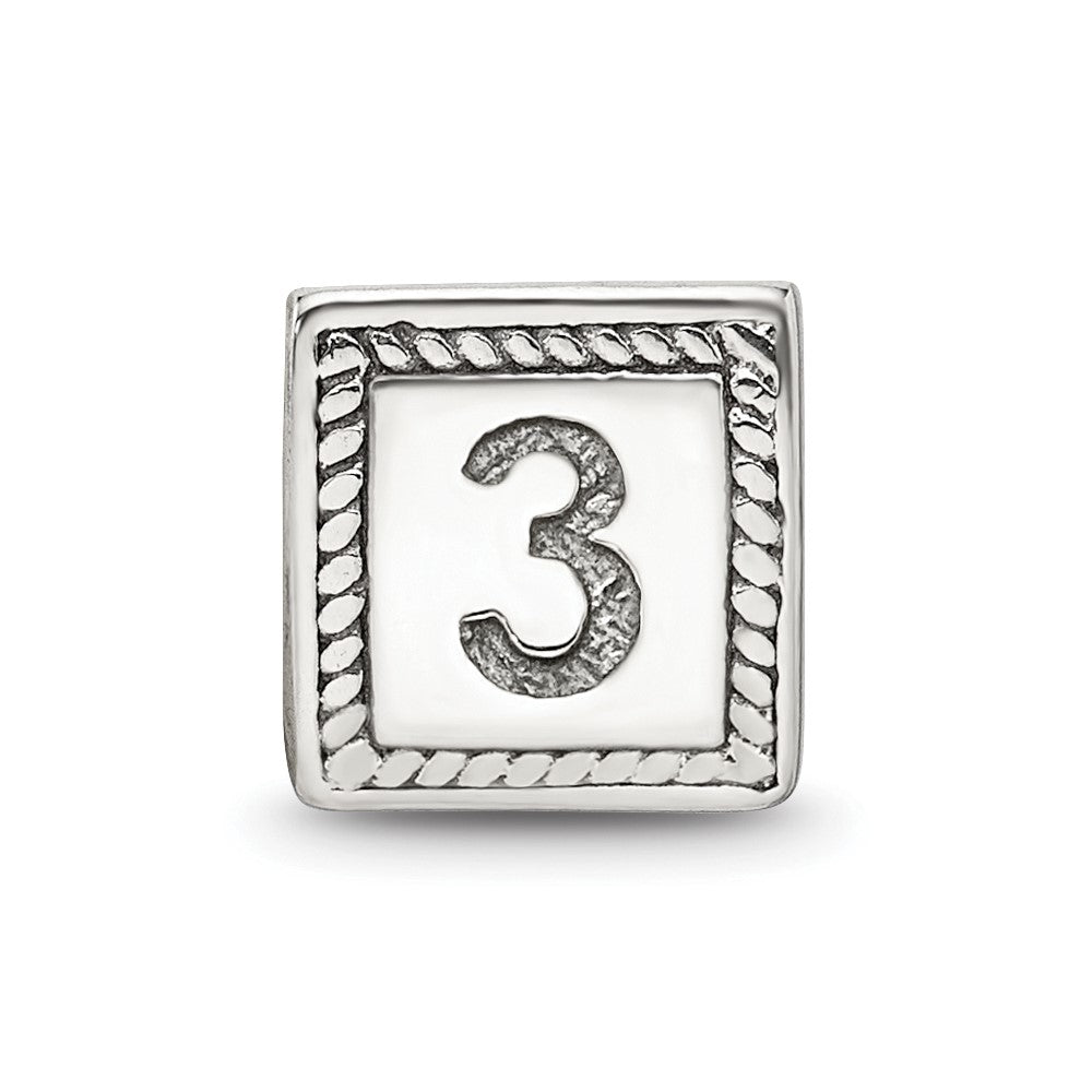 Sterling Silver Reflections Number 3 Triangle Block Bead