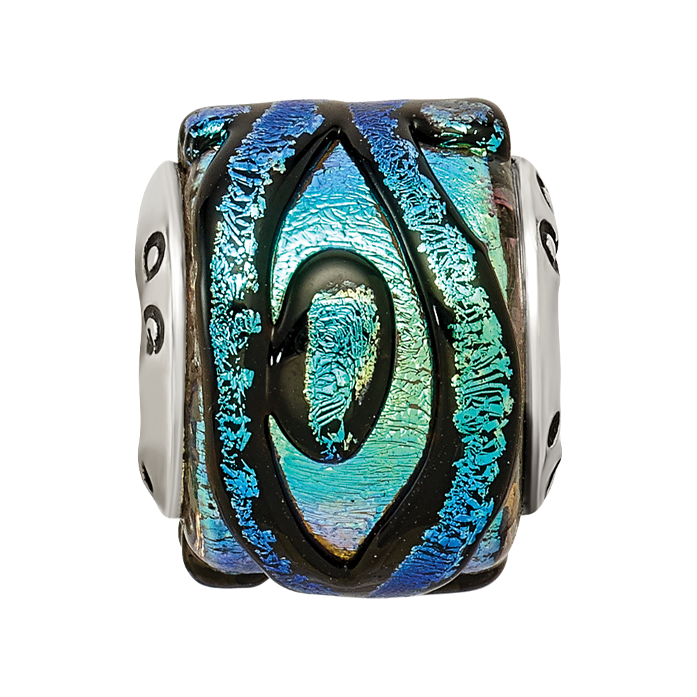 Sterling Silver Reflections Green Dichroic Glass Bead