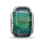 Sterling Silver Reflections Green Dichroic Glass Triangle Bead