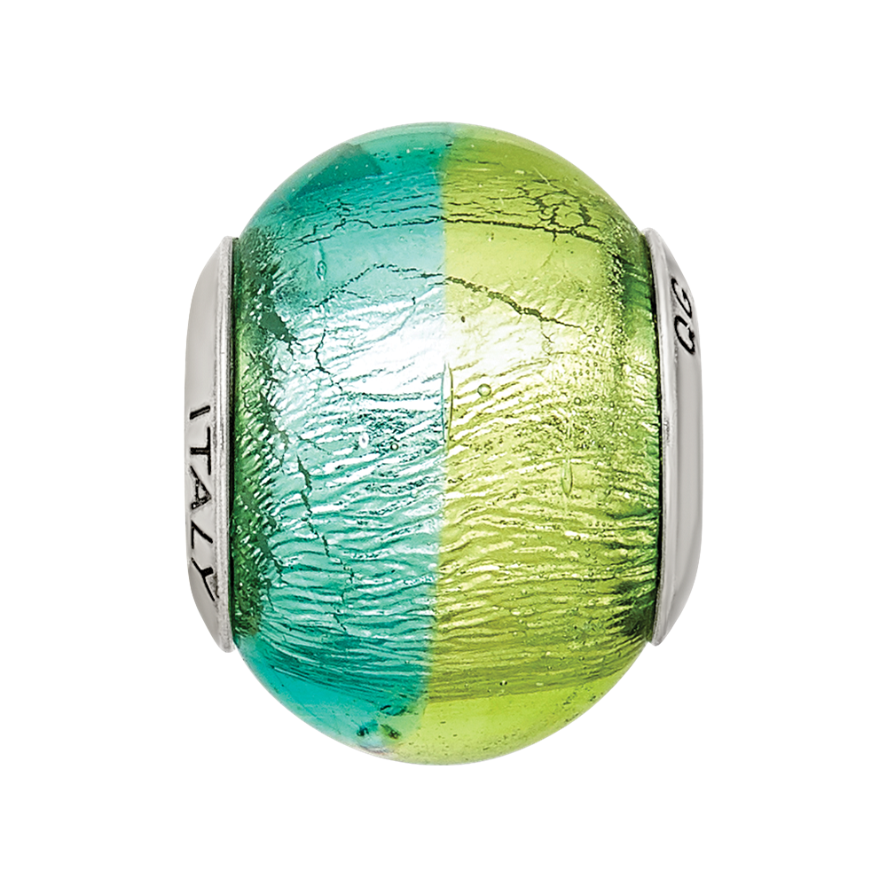 Sterling Silver Reflections Green/Blue Italian Murano Bead