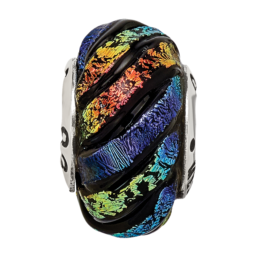Sterling Silver Reflections Rainbow Swirl Dichroic Glass Bead