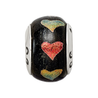 Sterling Silver Reflections Orange/Green Hearts Dichroic Glass Bead