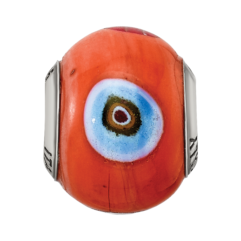 Sterling Silver Reflections Italian Orange w/Decorative Accents Glass Bead